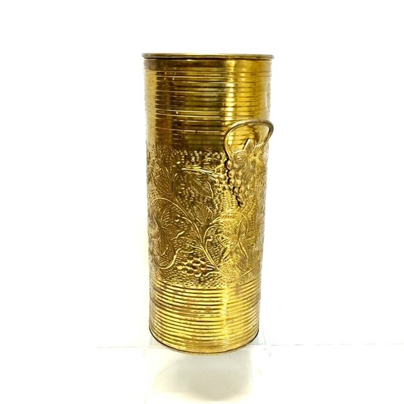 Umbrella Cane Brass Stand Grape Handle Detail Hand Hammered Reverse Floral Vinta - Picture 1 of 12